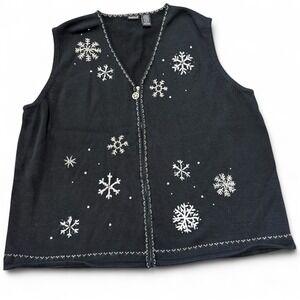 NorthCrest 4x Black Snowflake Knit Zipper Vest Women's Plus Size